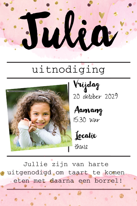 Hippe roze watercolor uitnodiging verjaardag meisje