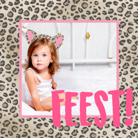 Stoer e uitnodiging voor kinderfeestje met panterprint