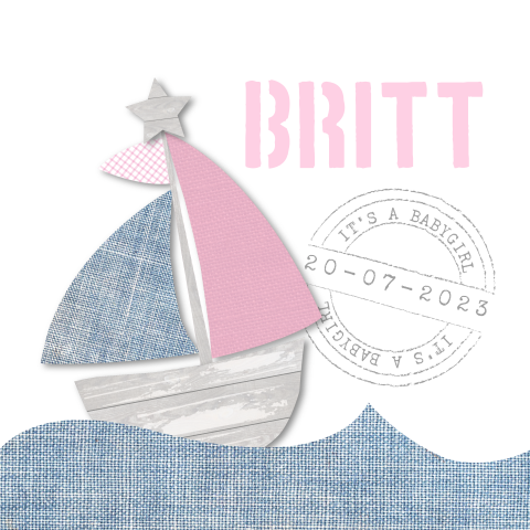 Hip geboortekaartje met bootje voor een meisje
