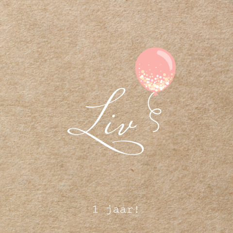 Kraft look uitnodiging 1ste verjaardag meisje roze ballon