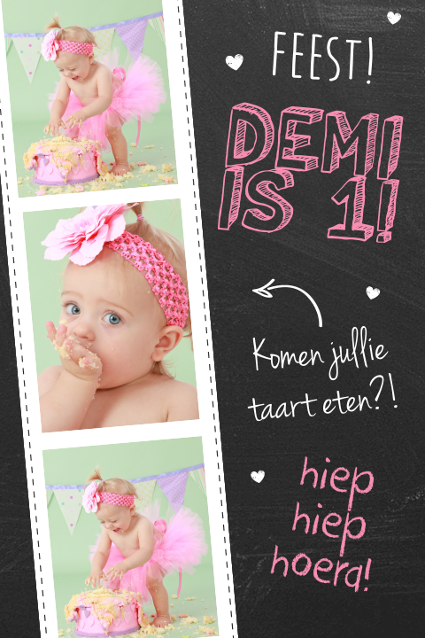 Stoere uitnodiging met fotostrip op krijtbord