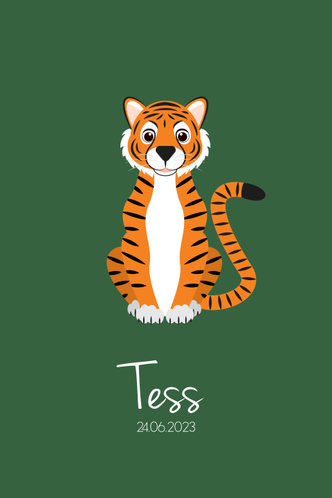 Hip geboortekaartje voor een meisje met een tijger