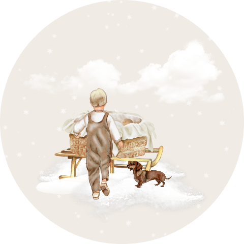 Sluitsticker zegel slee met mandje en broertje met teckel