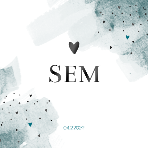 Geboortekaartje Sem folie met watercolor brush