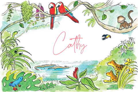 Geboortekaartje meisje, tropische jungle met dieren