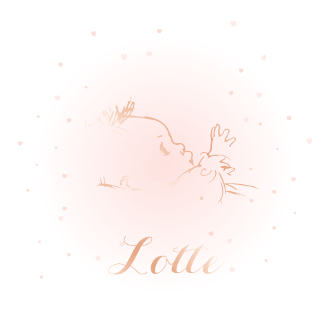 Geboortekaartje lijntekening baby meisje in foliedruk