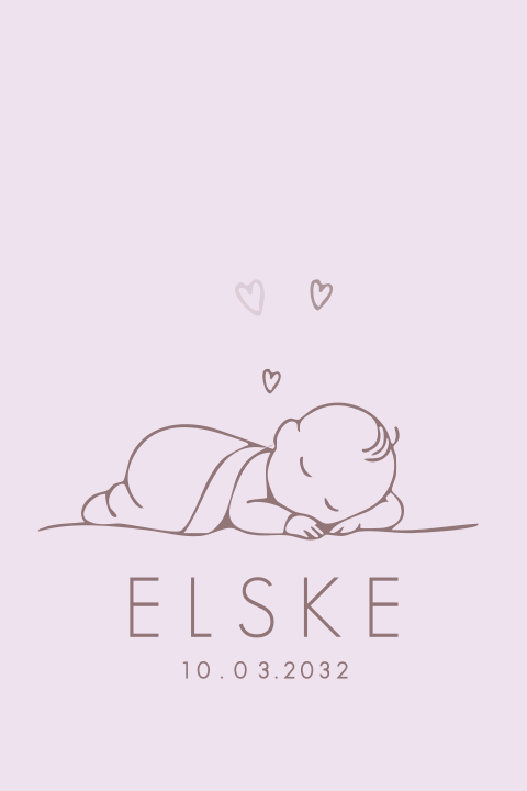 Lief geboortekaartje voor een meisje met slapende baby