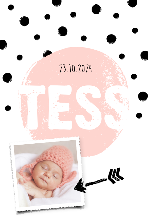 Vrolijk meisjes foto geboortekaartje met confetti stipjes