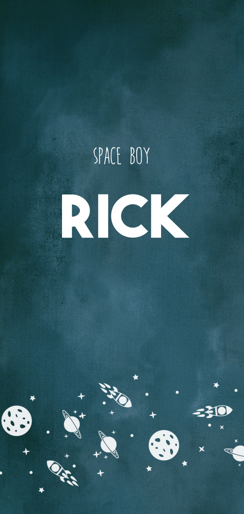 Stoer blauw geboortekaartje jongen met raket