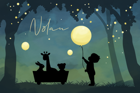 Raamsticker winterliefde jongetje ballon diertjes en bomen