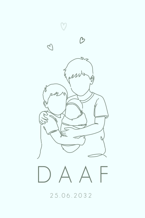 Lief geboortekaartje derde kindje met grote broers