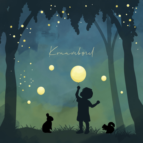 Kraamborrel uitnodiging winterliefde jongen met ballonnen in het bos