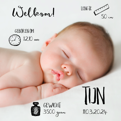 Geboortekaart met grote babyfoto voor jongen