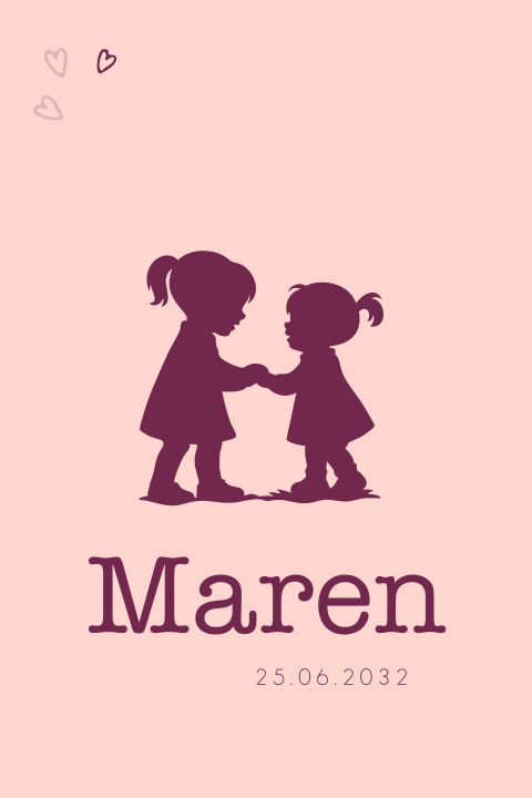 Geboortekaartje tweeling zussen die knuffelen