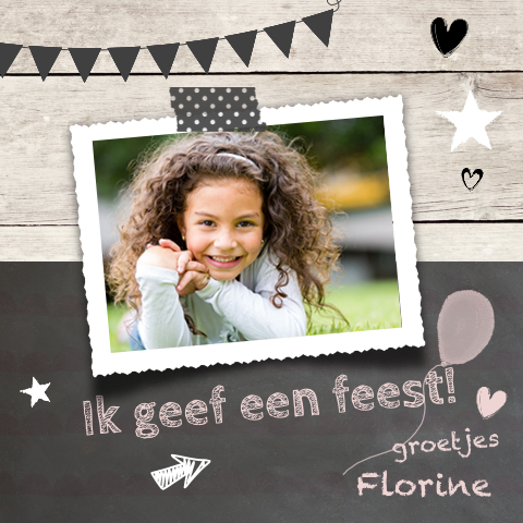 Hippe foto uitnodiging verjaardag meisje met slinger