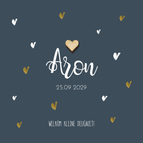 Lief babykaartje jongen met echt houten hartje