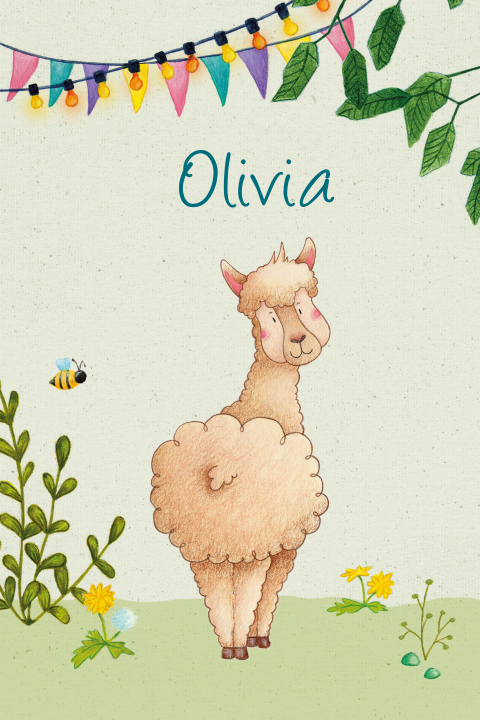 Geboortekaartje voor een meisje met alpaca