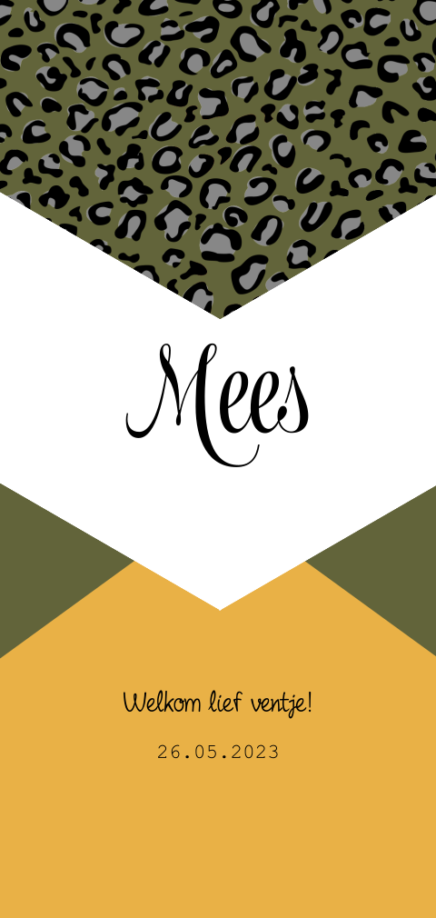 Hip geboortekaartje panter print jongen groen en geel