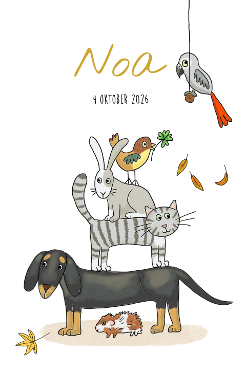 Geboortekaartje meisje met huisdieren
