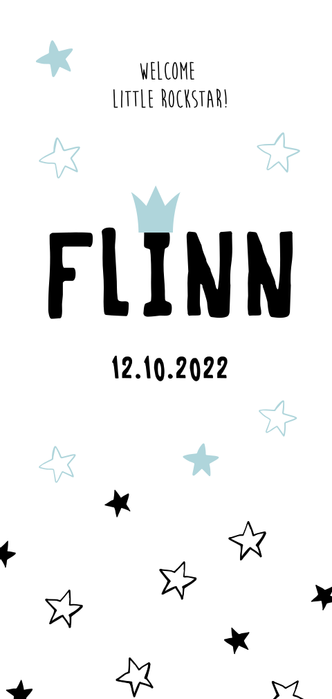 Zwart wit geboortekaartje met sterren