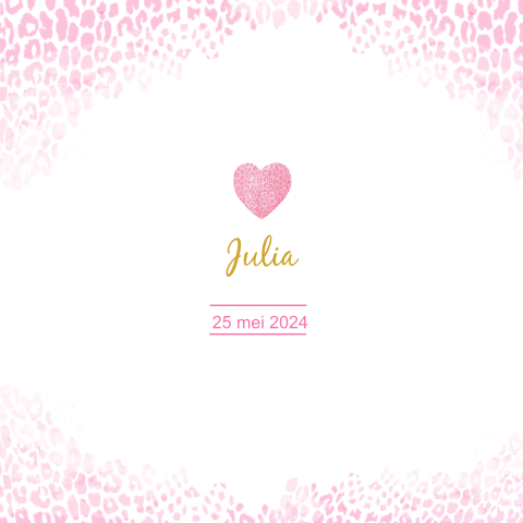 Geboortekaartje meisje panterprint hartje