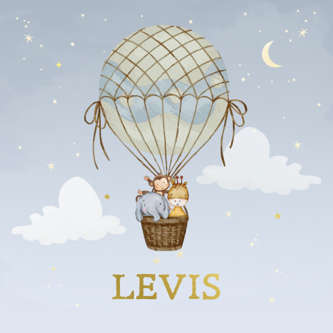 Schattig geboortekaartje met jungle dieren in luchtballon