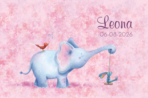 Geboortekaartje meisje olifantje met schommel