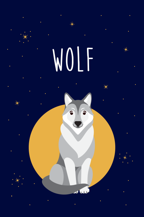 Hip geboortekaartje met een wolf voor een jongen