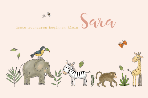 Geboortekaartje meisje jungle dieren bladeren