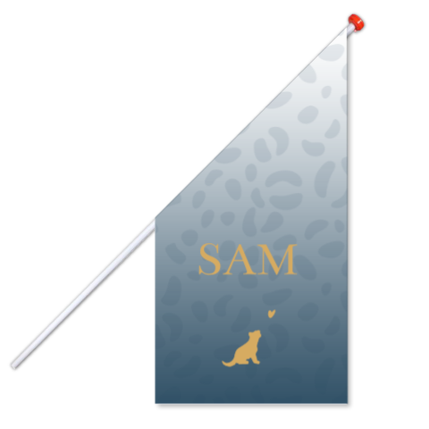 Hippe geboorte vlag met panterpatroon in blauw.