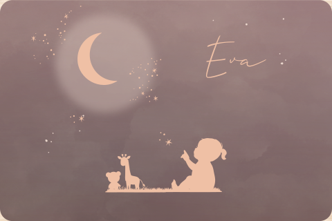 Houten bewaarbox in donker roze met maan en sterren