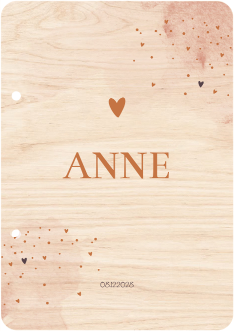 Houten bewaarbundel aquarel roze met hartjes