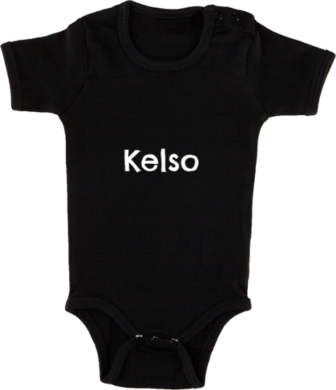 Rompertje in zwart met naam en geboortedatum