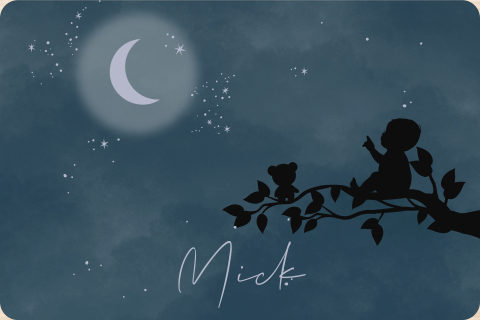 Memorybox winterliefde jongen op tak met maan en sterren