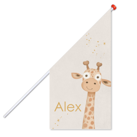 Een beige geboortevlag met giraffe en sterretjes 