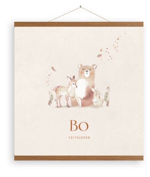 Beige canvasposter met bosdieren