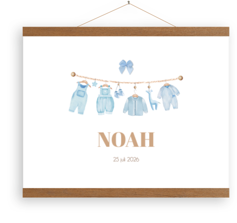 Een canvasposter met blauwe kleertjes met outen latjes