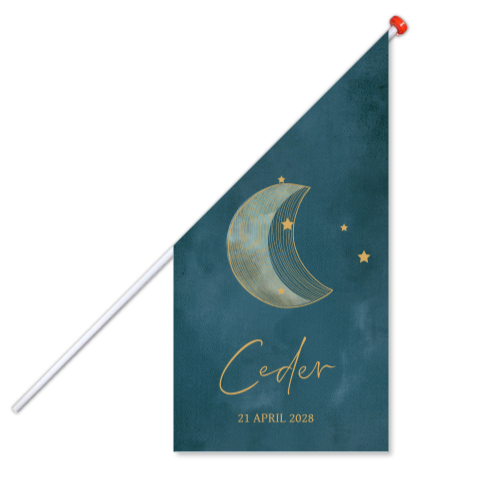 Geboortevlag velvet look blauw maan sterren