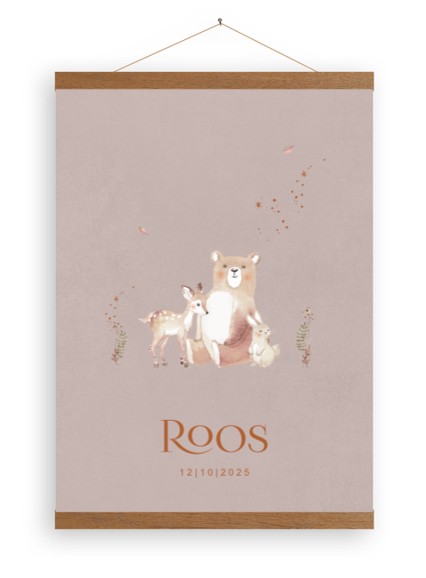 Roze canvasposter met bosdieren