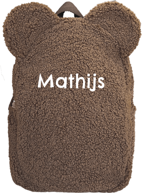 Teddy rugtas met naam in bruin