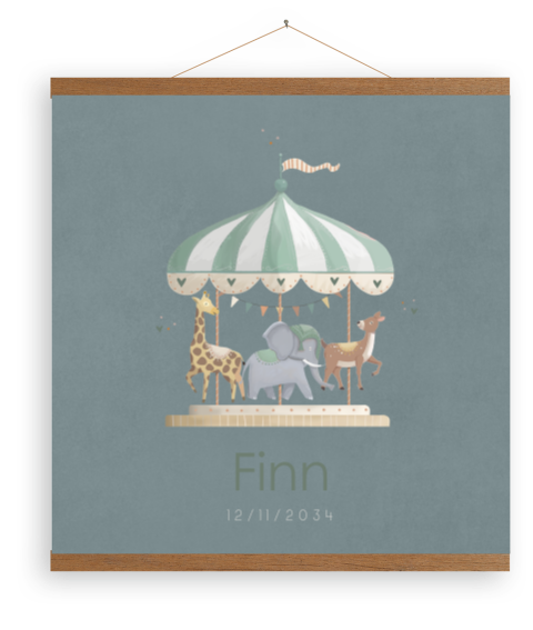 Blauwe canvasposter met draaimolen