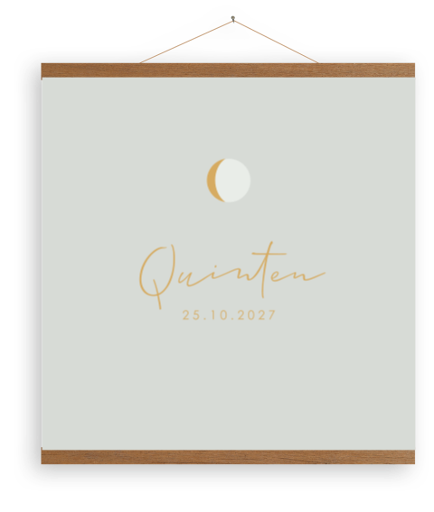 Een lichtgroene canvasposter met houten latjes