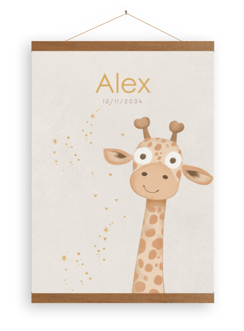 Beige canvasposter met giraffe