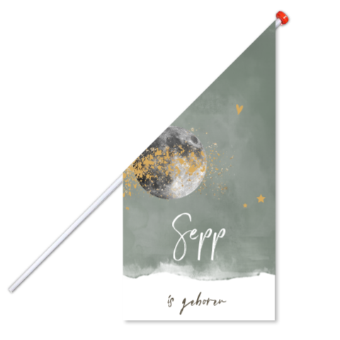 Geboortevlag jongen maan watercolor groen