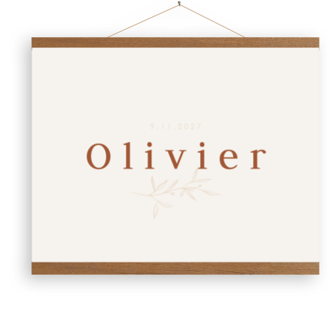 Een beige canvasposter met houten latjes