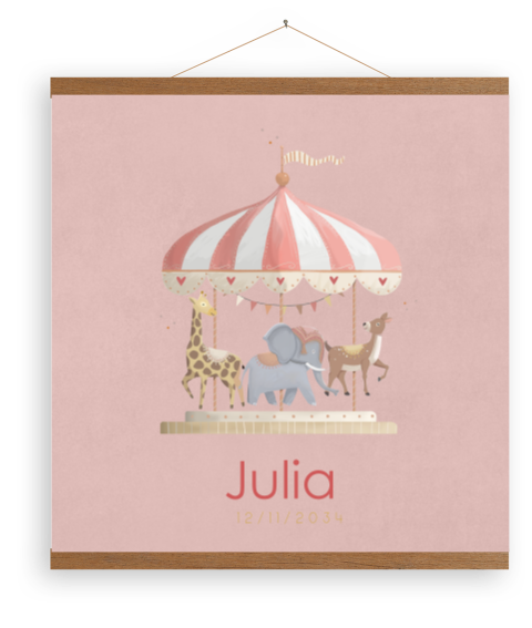 Roze canvasposter met draaimolen voor meisje