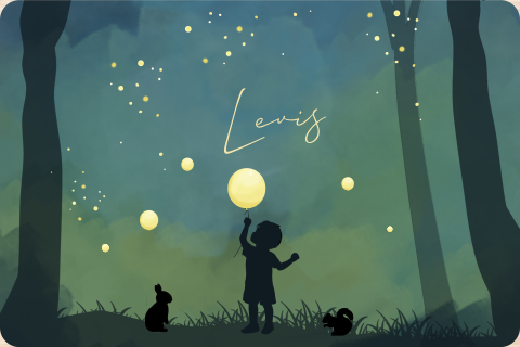 Memorybox winterliefde jongen met ballonnen in het bos