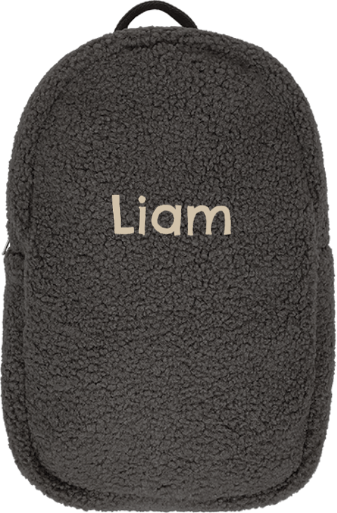 Teddy rugtas met naam in donkergrijs