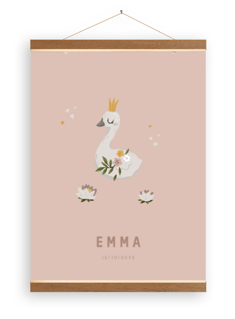 Canvasposter met houten latjes zwaantje