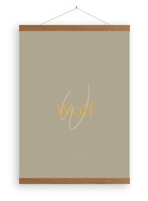 Donker groene canvasposter met houten latjes